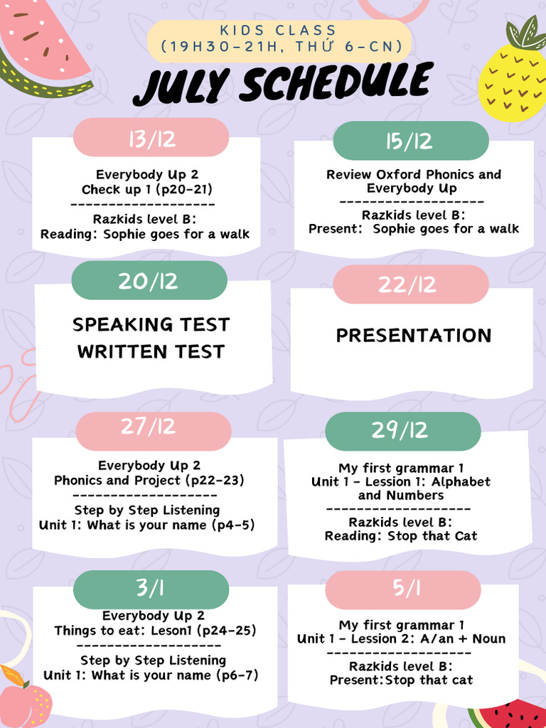 Kids English Learning Schedule | PDF