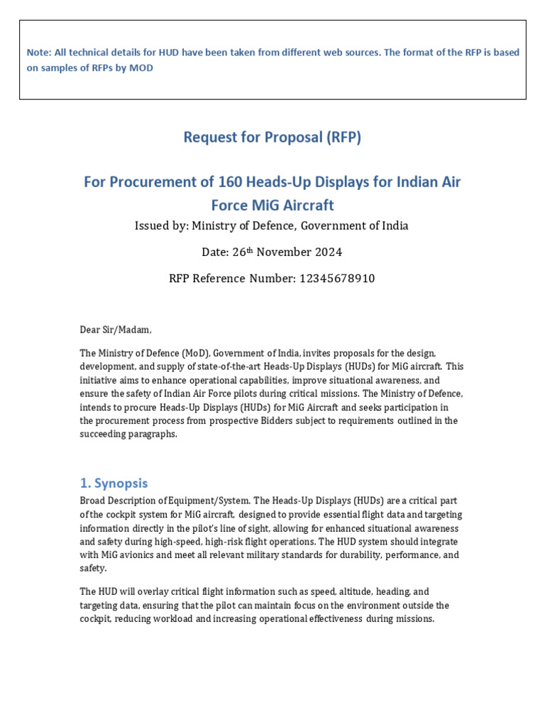 RFP HUD IndianAirForce MiG SubarnaPal | PDF | Aviation | Aircraft