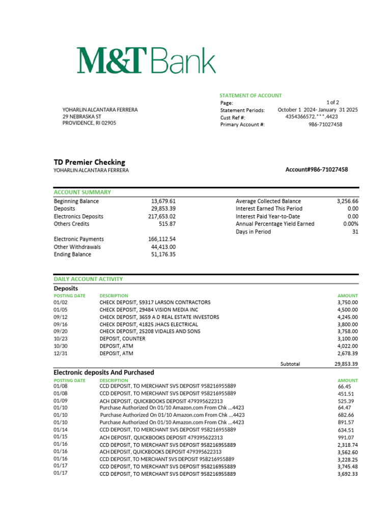 YOHARLIN ALCANTARA FERRERA M T Bank Statement 01 21 2025 1-1 | PDF ...