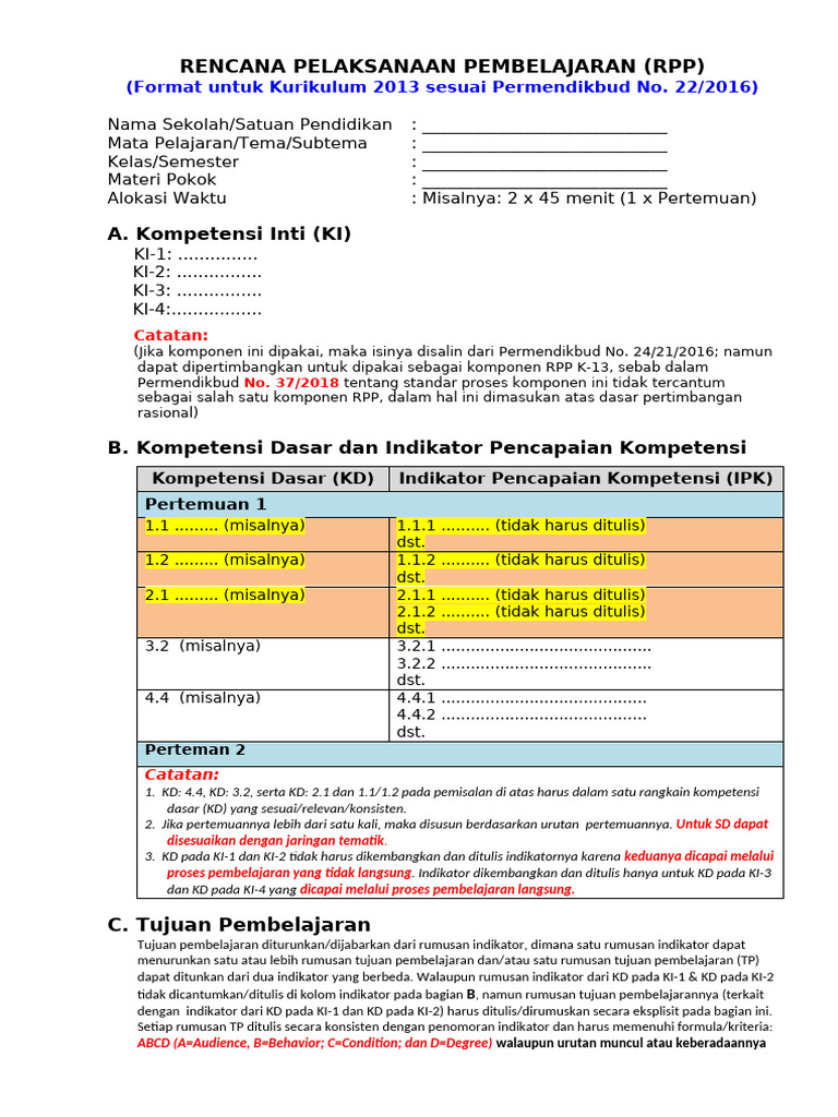 RPP Kurikulum 2013 untuk SD | PDF