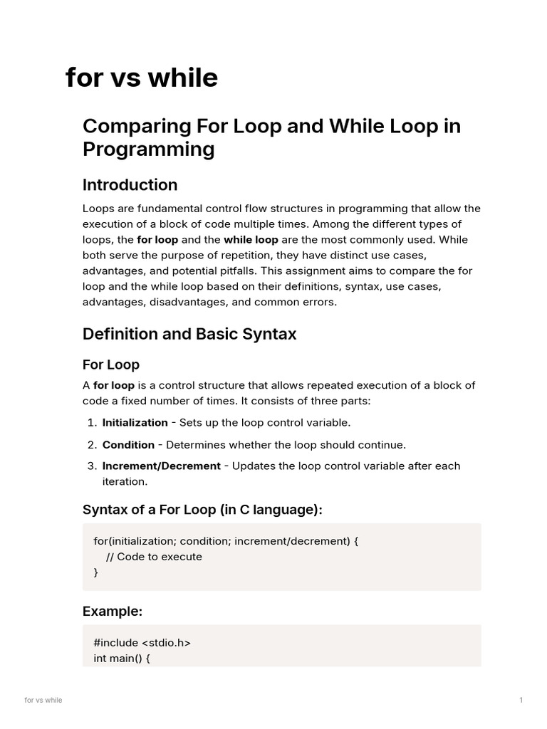 For Loop vs While Loop Explained | PDF | Control Flow | Computer ...