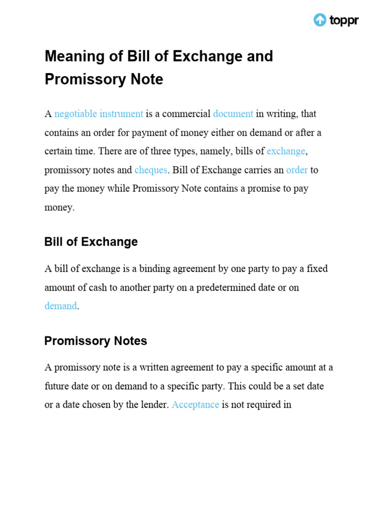 Bill of Exchange vs Promissory Note Explained | PDF | Negotiable ...