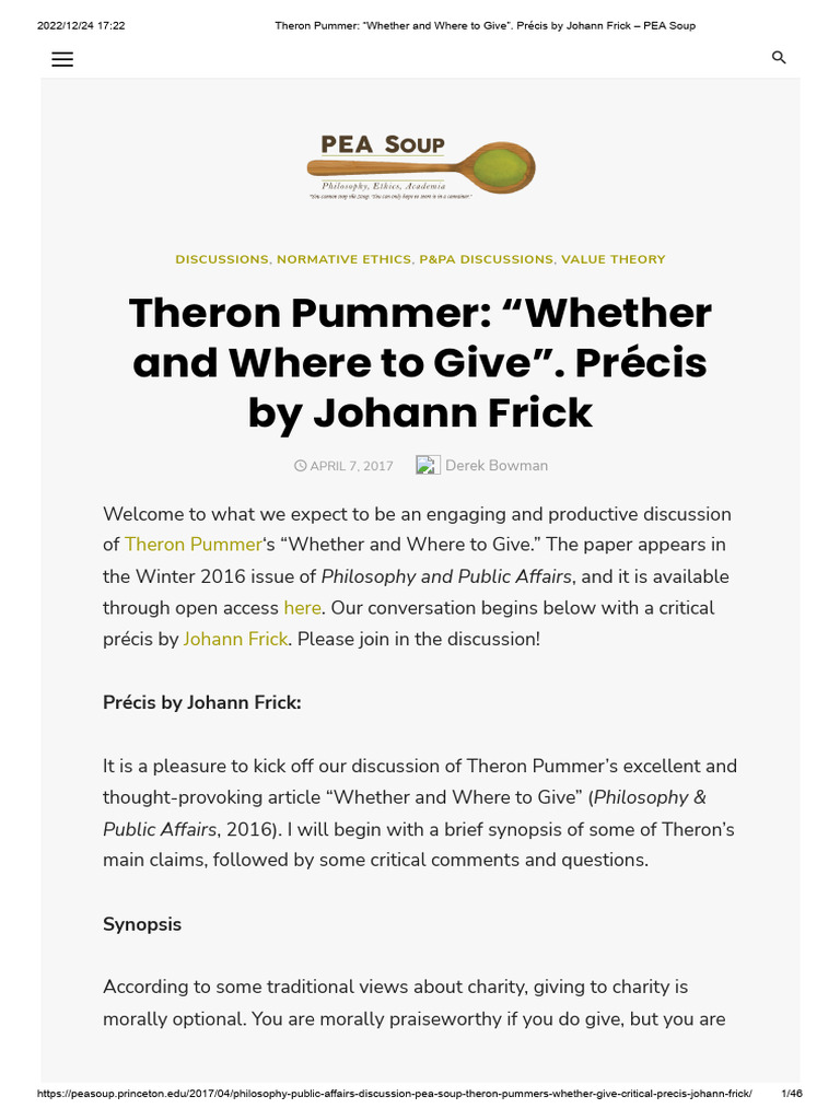 Pummer's Charity Giving Ethics Explained | PDF
