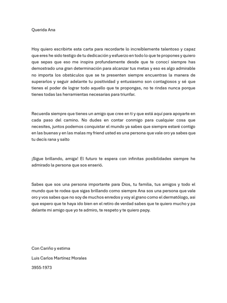 Carta de apoyo y motivación a Ana | PDF