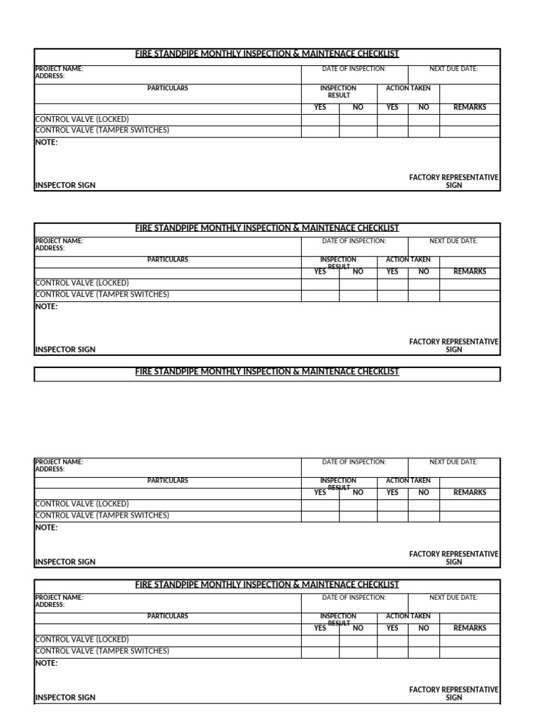 Monthly Fire Standpipe Inspection Checklist | PDF