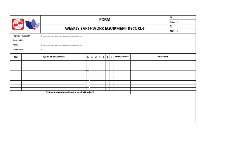 FORM 07 - Earthwork Equipment Record | PDF