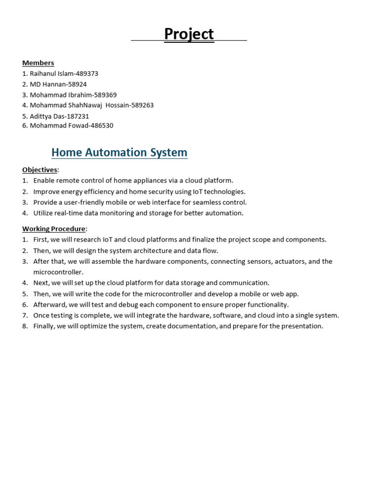 IoT-Based Home Automation Project Plan | PDF