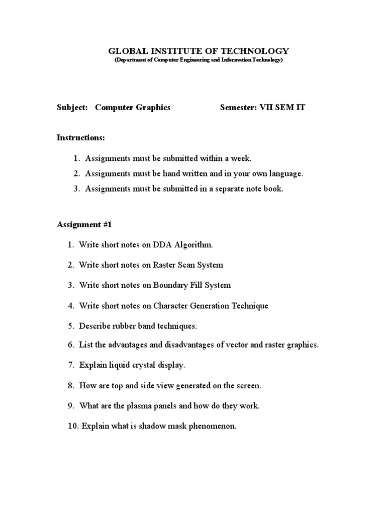 Computer Graphics Assignments Overview | PDF | Computer Graphics ...