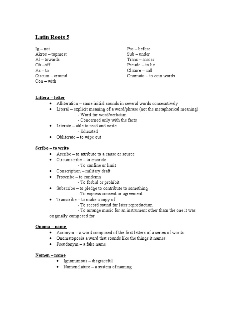 Latin Roots and Word Meanings Guide | PDF