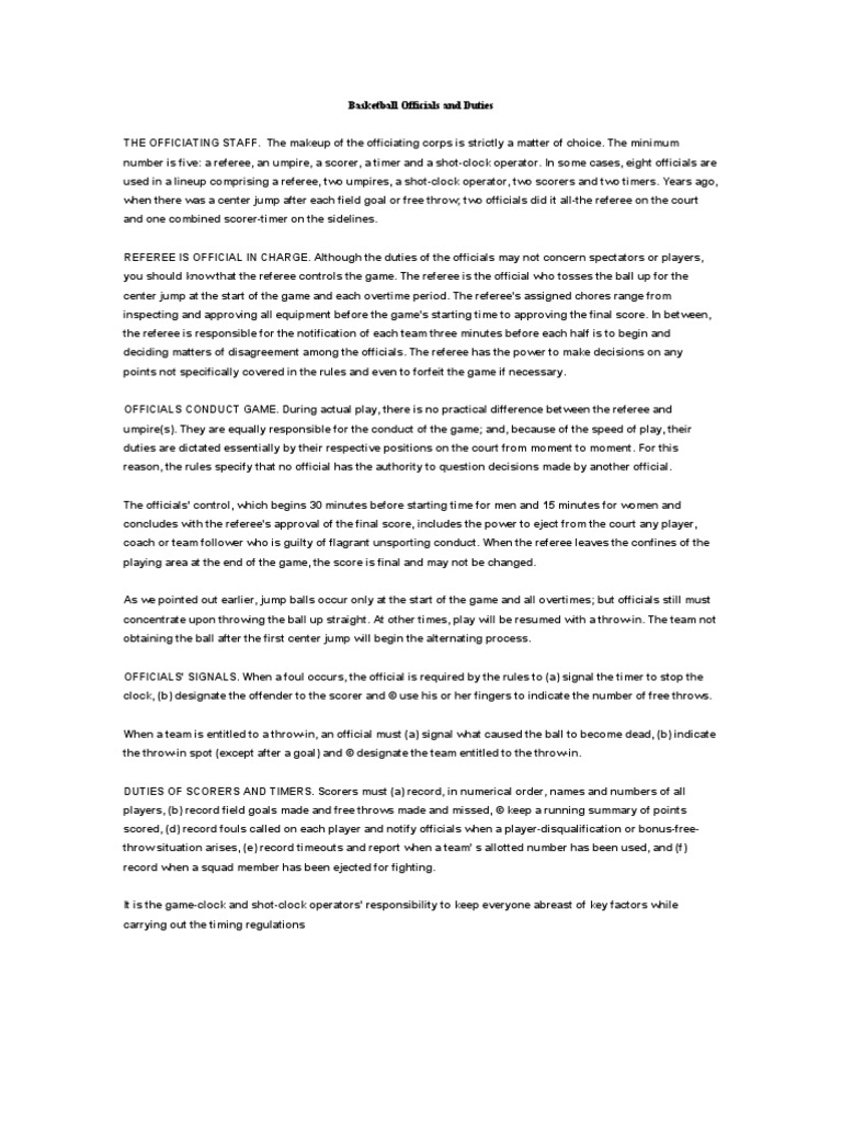 Basketball Officials and Duties Referee Sports Rules And Regulations