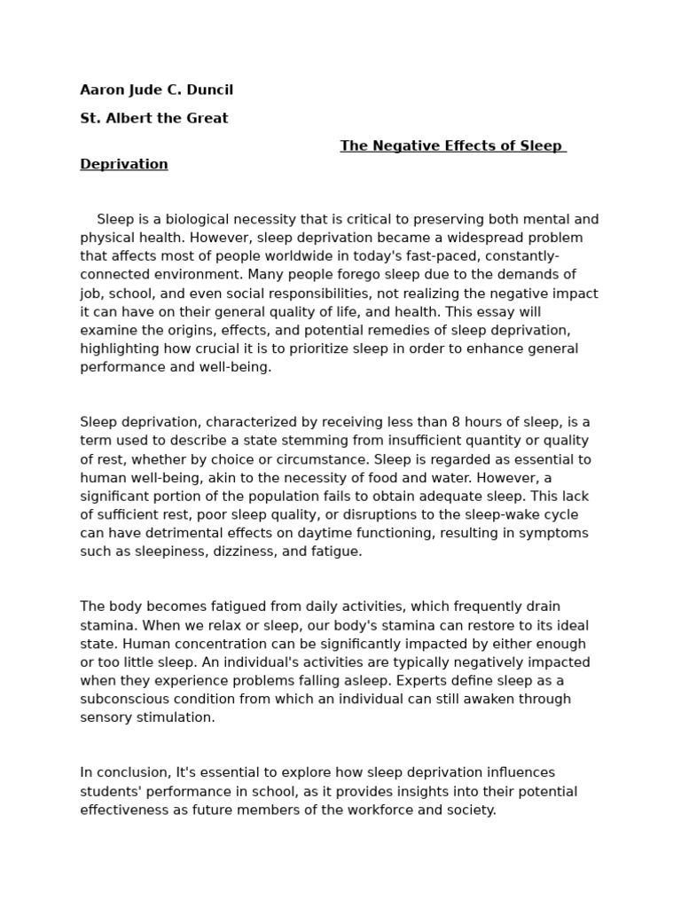 Negative Effects of Sleep Deprivation | PDF