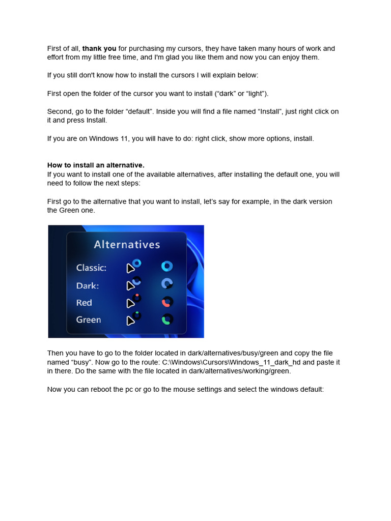 Installing Cursors on Windows 11 | PDF