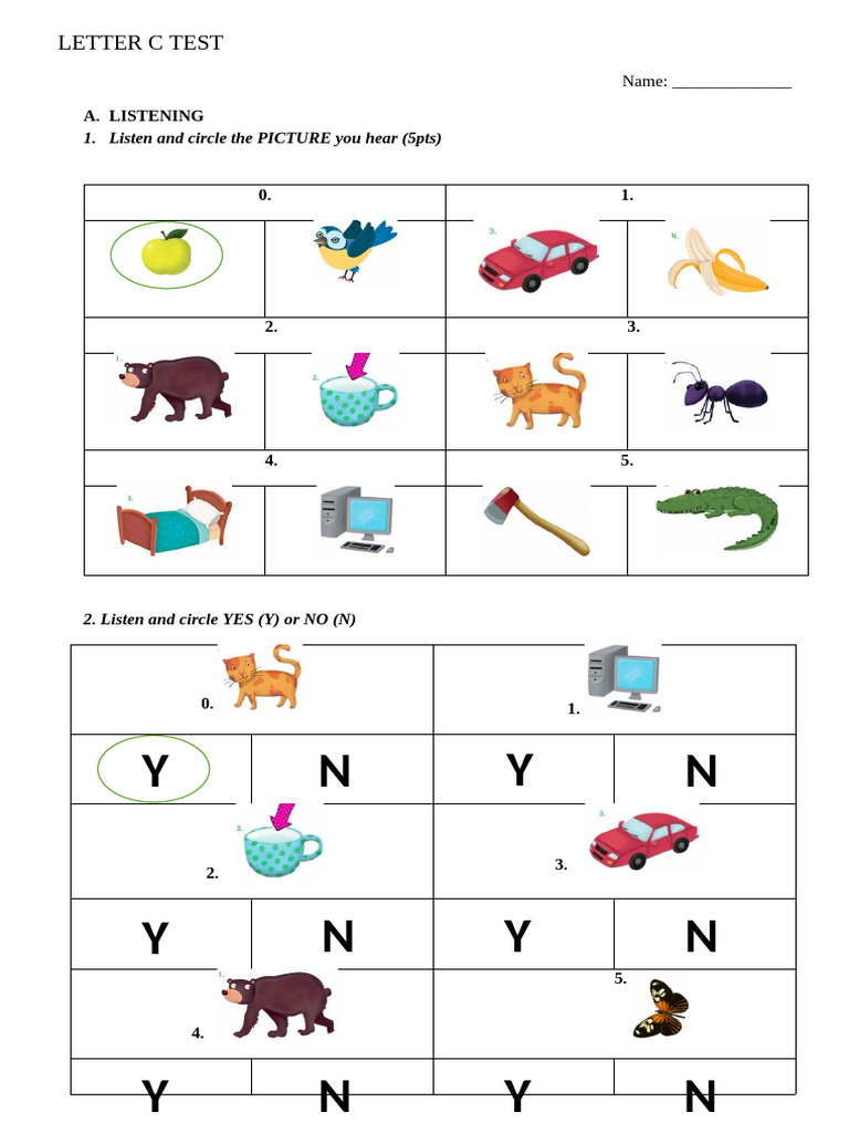 Letter C Test for Kids Activities | PDF
