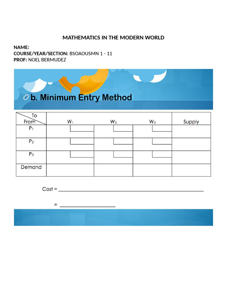 Transportation Problem Table | PDF