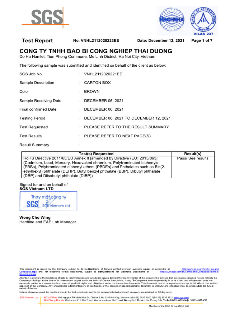 SGS Test Report for Carton Box | PDF | Chemical Compounds | Materials