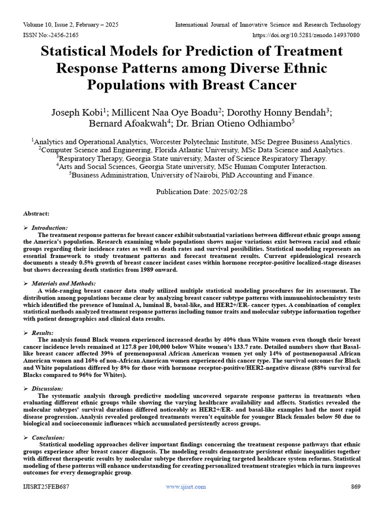 Statistical Models For Prediction of Treatment Response Patterns Among ...