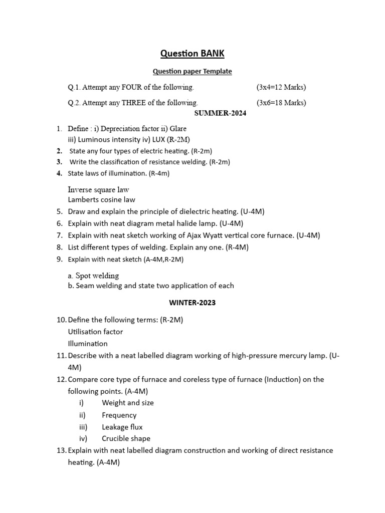 UT 1 Question Paper Template | PDF