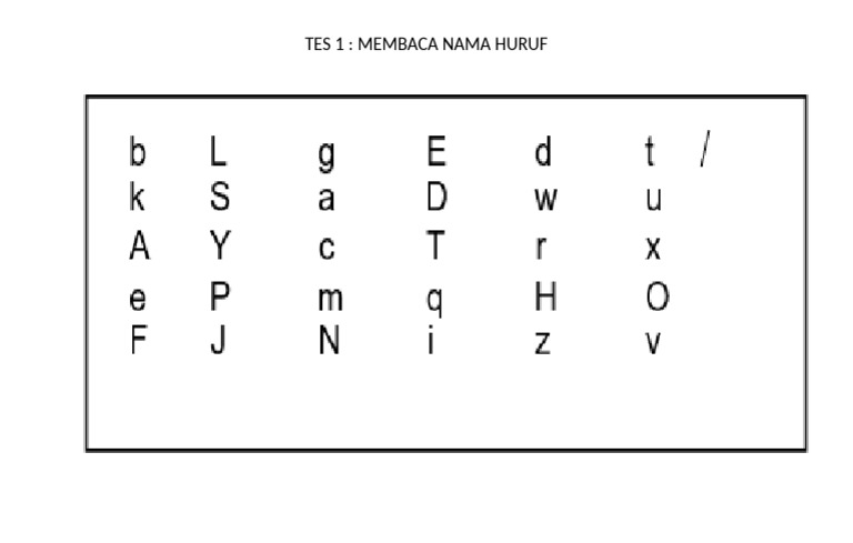 Tes1 Membaca Huruf | PDF