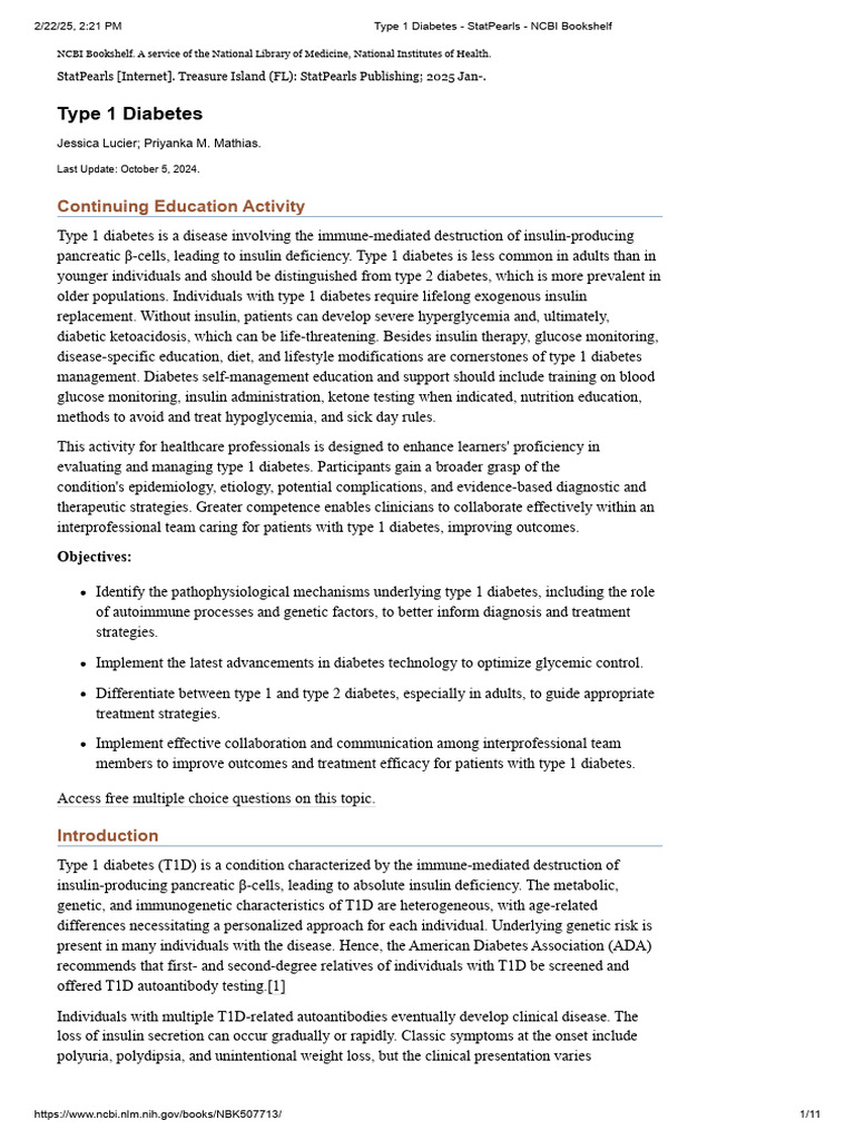 Type 1 Diabetes Overview and Management | PDF | Hypoglycemia | Diabetes ...
