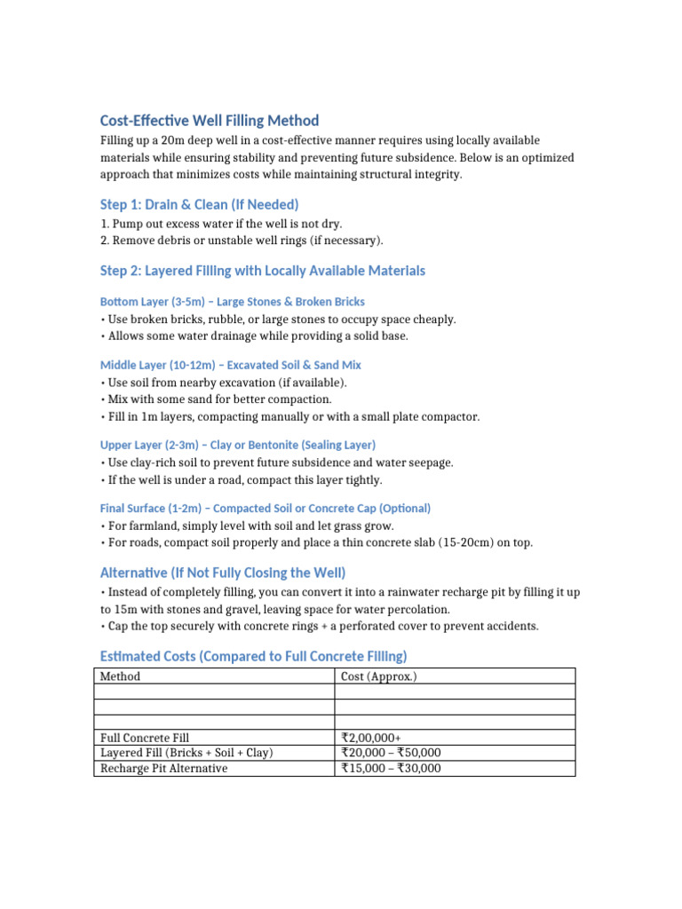 Cost-Effective Well Filling Guide | PDF