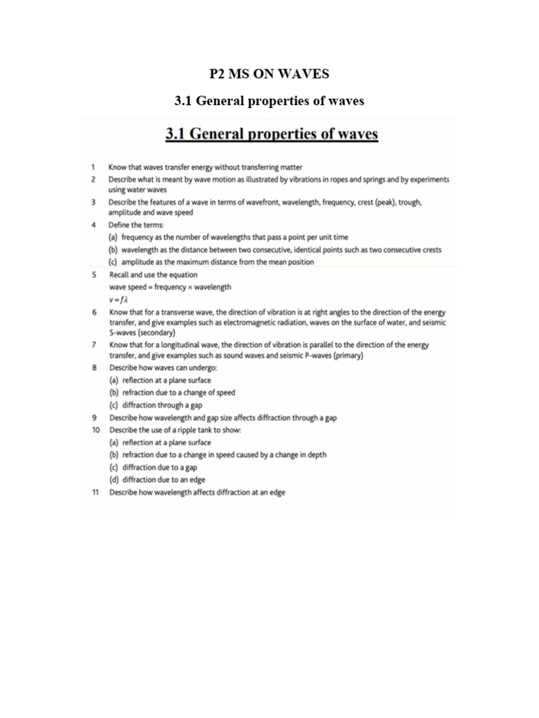 Unit 3 (Wave Properties) For STUDENTS | PDF