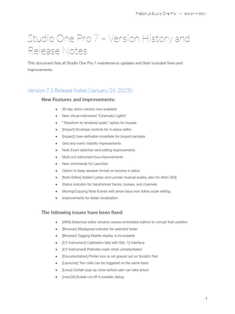 Studio One 7 - Release Notes | PDF | Software | Computing