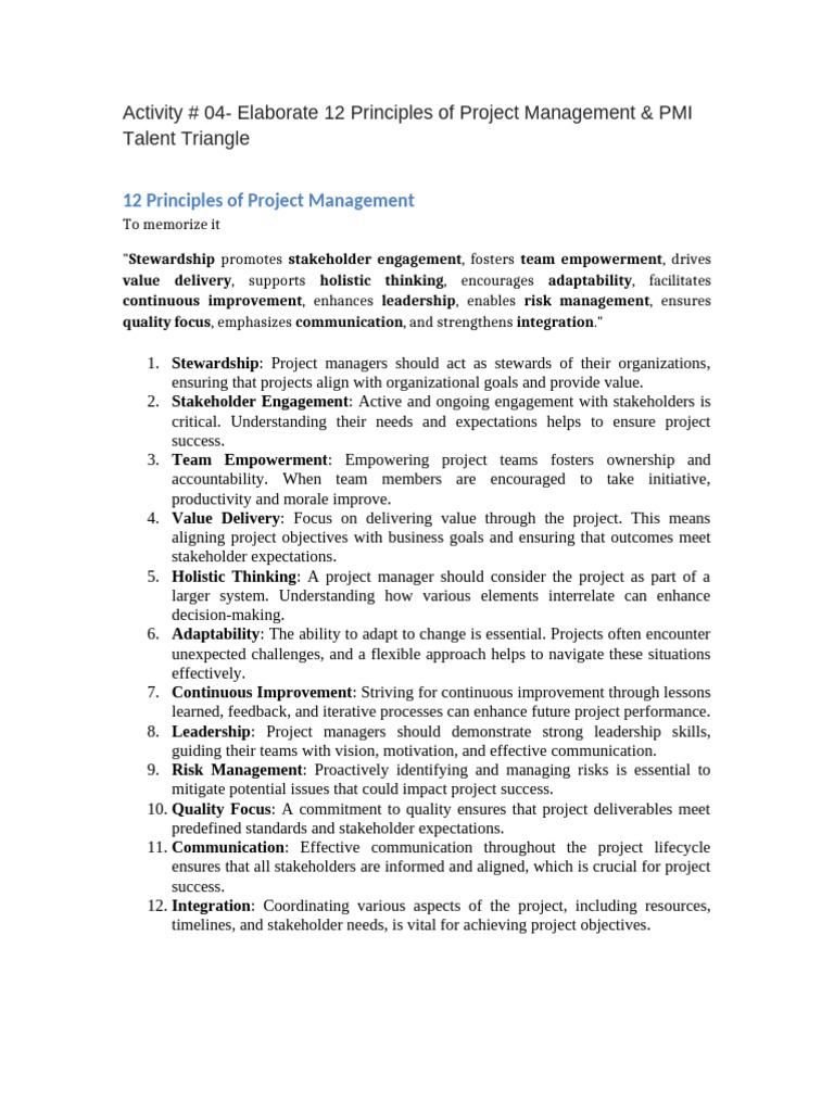 12 Principles and Triangle - Actvity 4 | PDF | Project Management ...