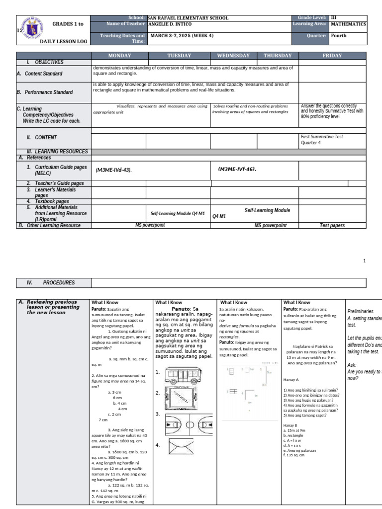 DLL - Mathematics 3 - Q4 - W4 V2 | PDF