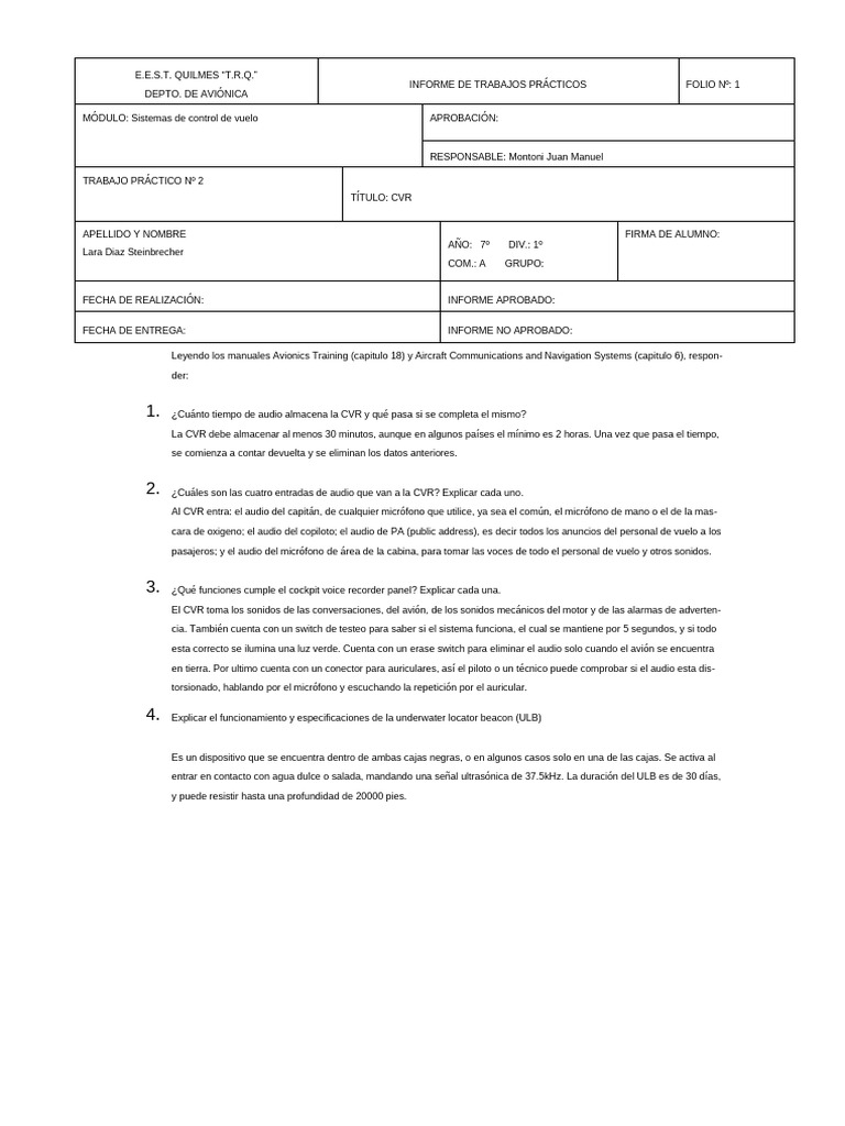 Funciones y Especificaciones del CVR | PDF | Grabador de vuelo | Micrófono