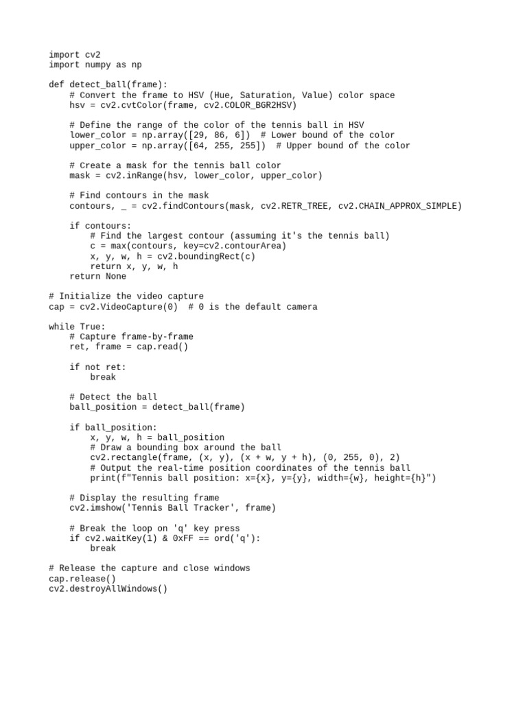 Tennis Ball Detection Code | PDF