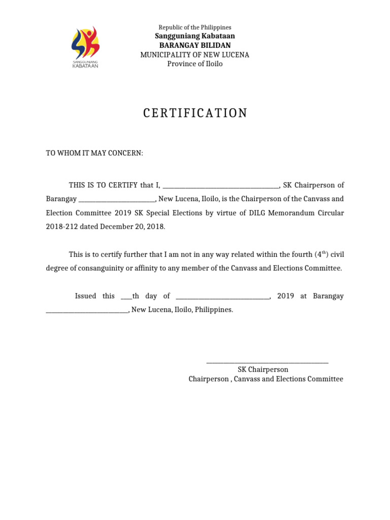 SK Special Elections Certification 2019 | PDF | Youth | Youth Organizations