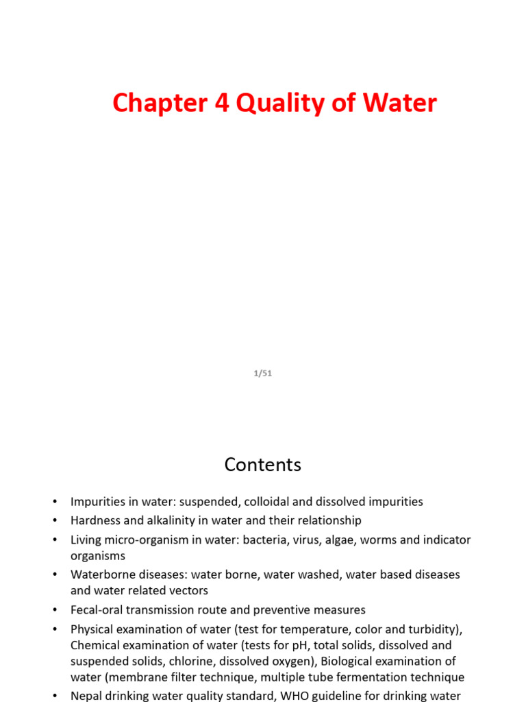 Chapter 4 Quality Of Water Pdf Water Bacteria