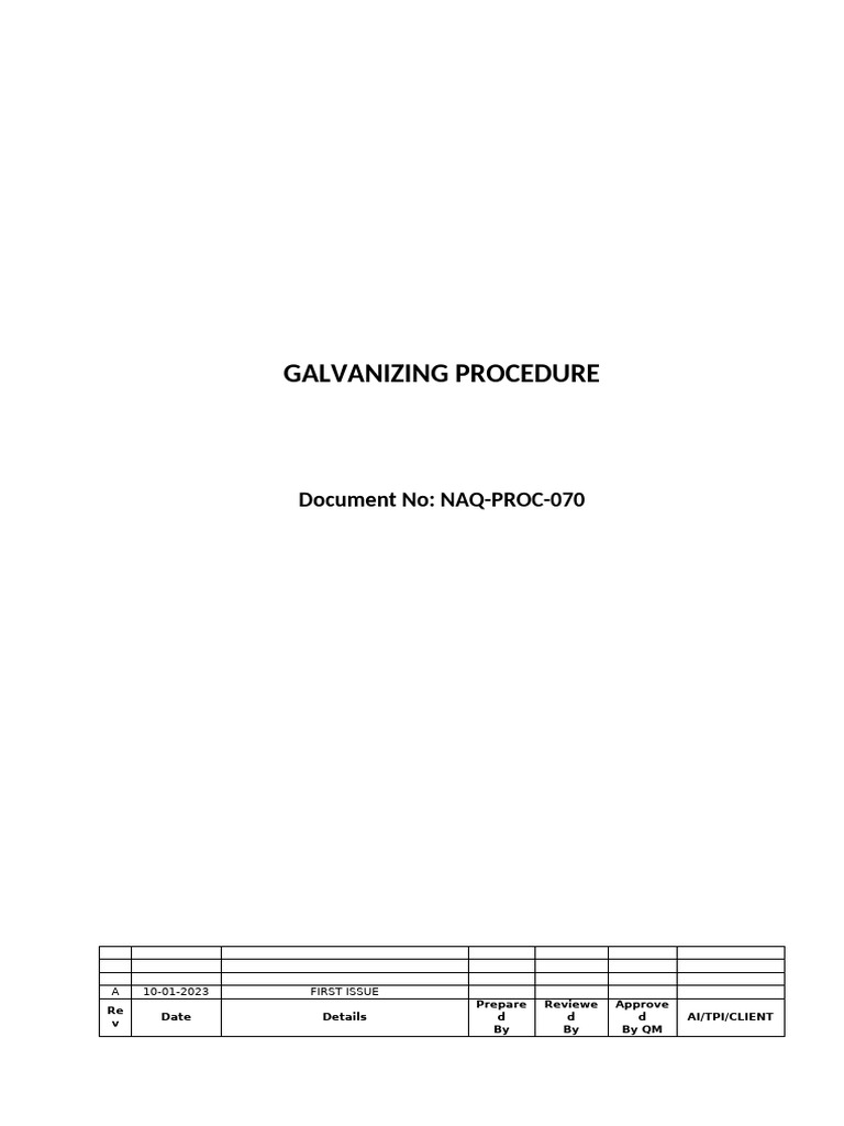 NAQ-PROC-070 (Galvanizing Procedure) | PDF | Galvanization | Rust