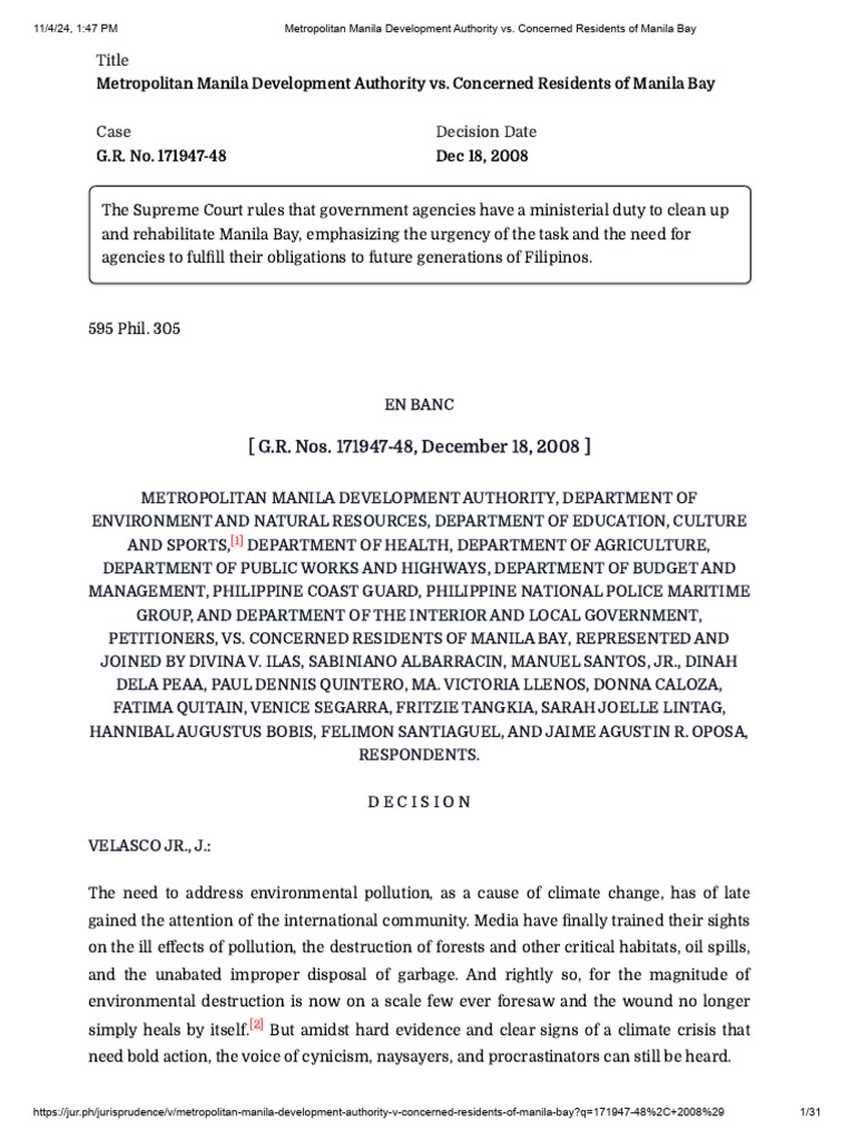 Manila Bay Cleanup Supreme Court Ruling | PDF | Waste Management | Mandamus