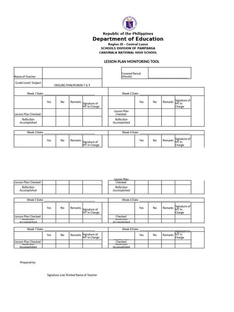 Lesson Plan Monitoring Tool Template | PDF | Learning | Educational ...