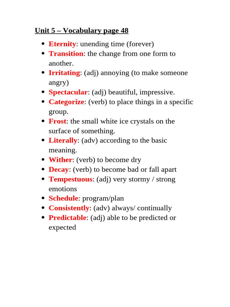 Vocabulary Words And Definitions Pdf