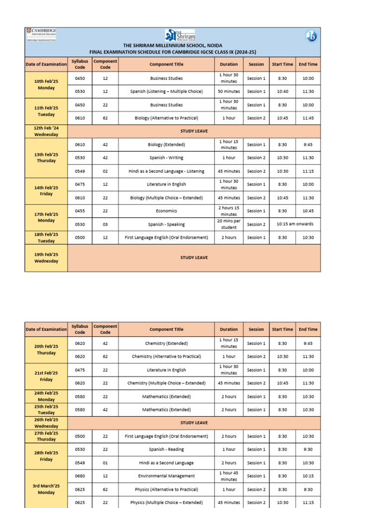IGCSE Class IX Exam Schedule 2024-25 | PDF