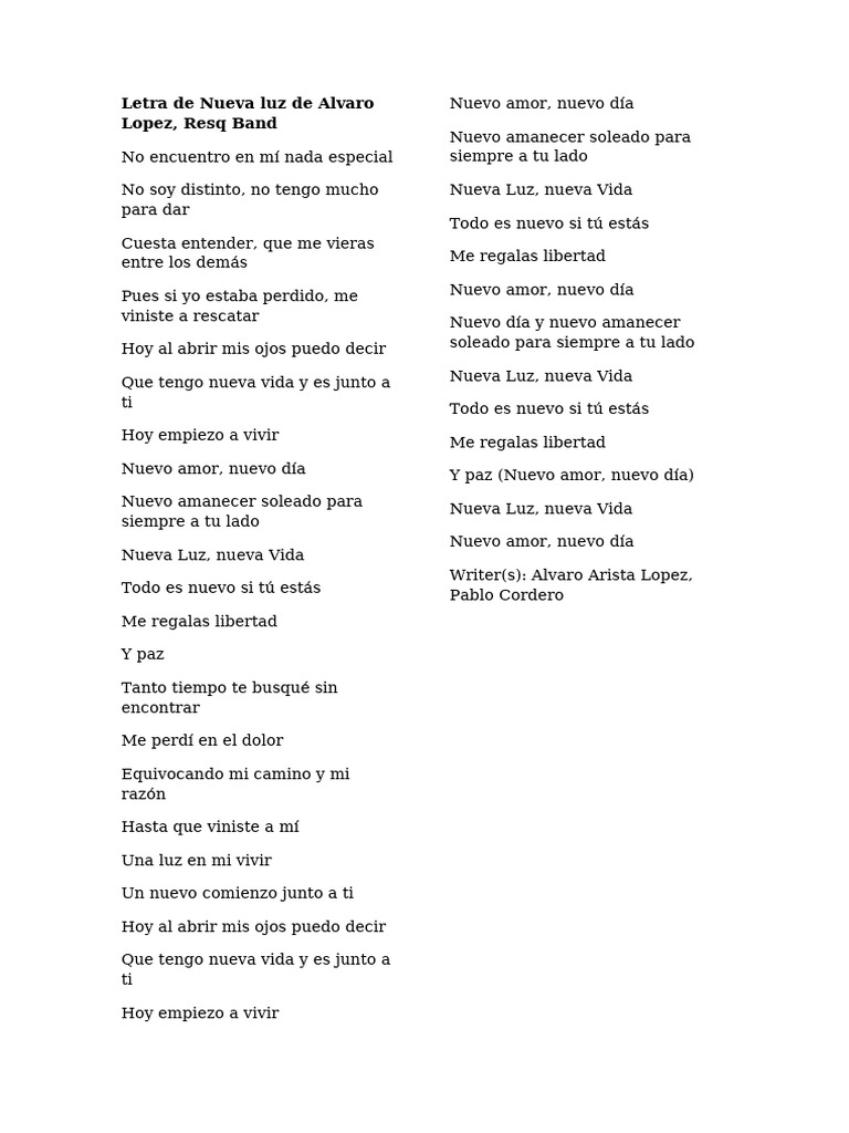 Nueva Luz de Álvaro López: Letra | PDF