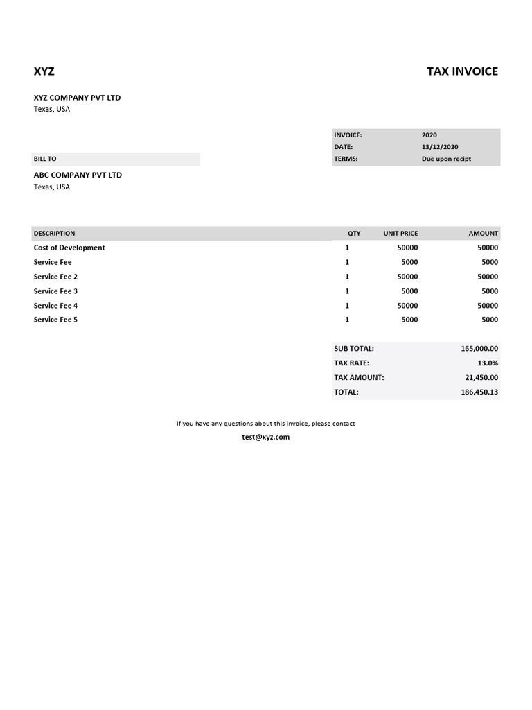 XYZ Company Tax Invoice 2020 | PDF