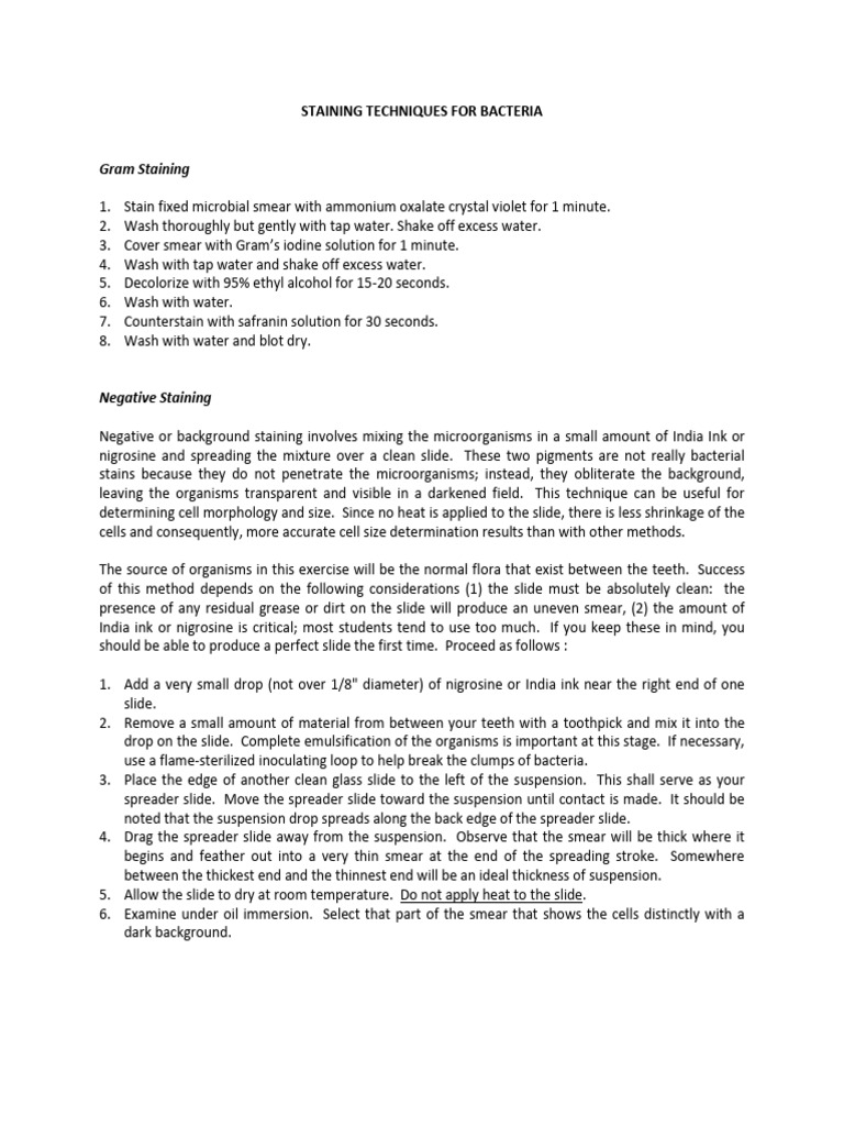 Staining Techniques For Bacteria | PDF | Staining | Bacillus