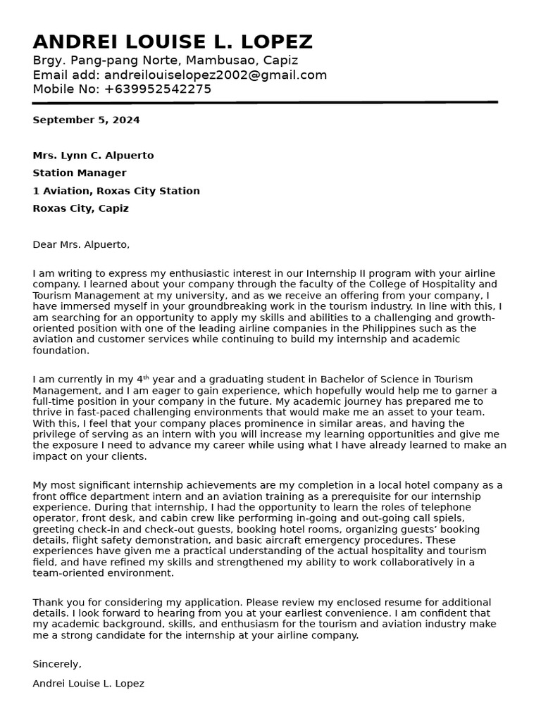 Application Letter-Lopez | PDF | Internship | Job Hunting