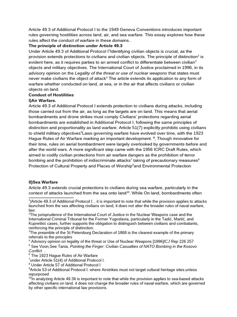 Article 49.3: Civilian Protections in Warfare | PDF | Civilian | Military