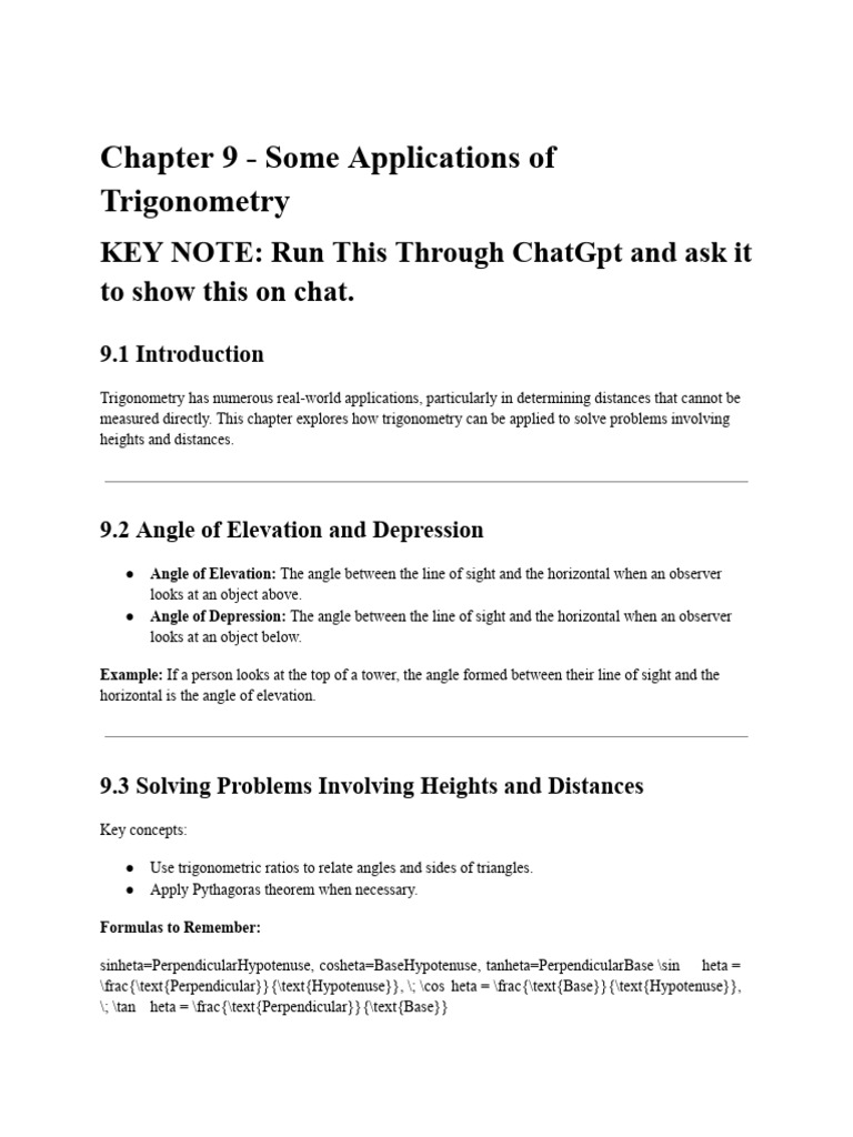 Chapter 9 - Some Applications of Trigonometry Class 10 Maths | PDF ...