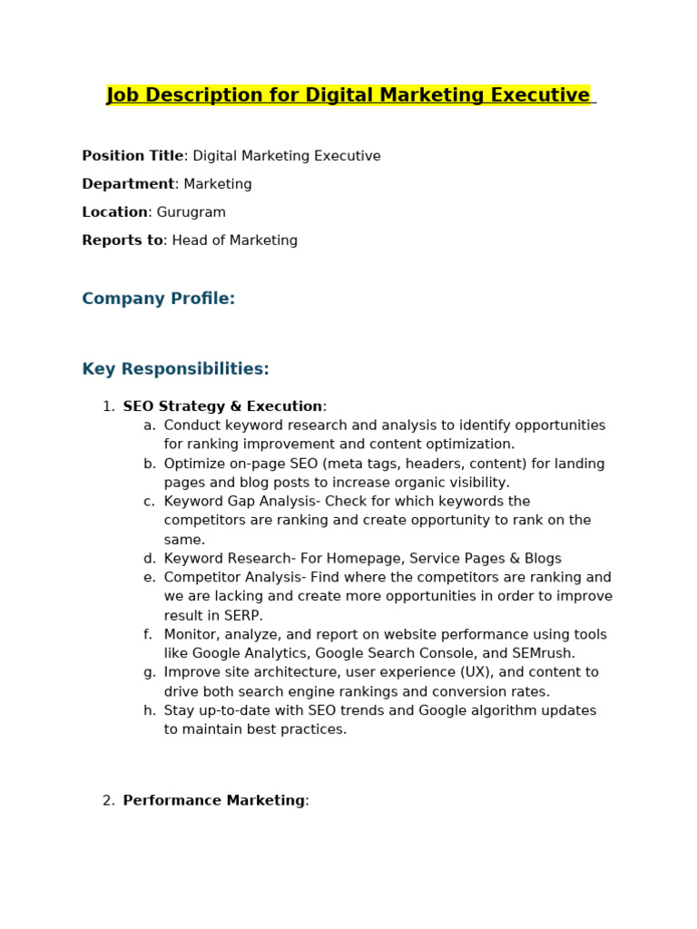 JD - Digital Marketing Executive | PDF | Search Engine Optimization ...