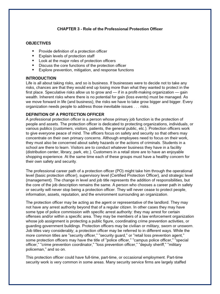 Understanding Protection Officer Roles | PDF | Risk | Police