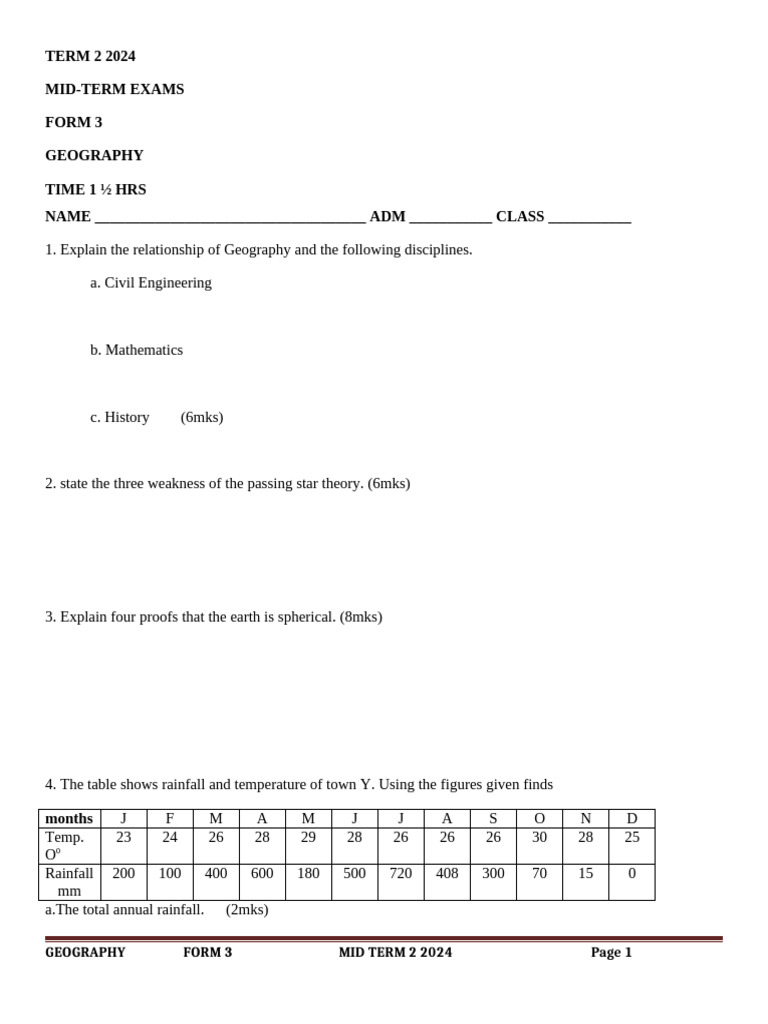 Geography f3 Q Mid t2 Teacher - Co .Ke | PDF