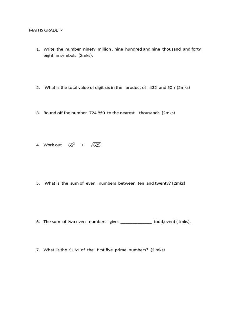 Maths Grade 7 Pdf