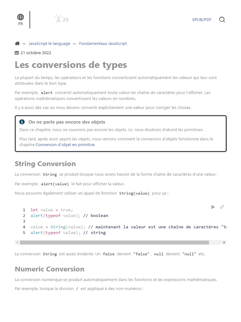 Conversions de types en JavaScript | PDF | Booléen | Logique mathématique