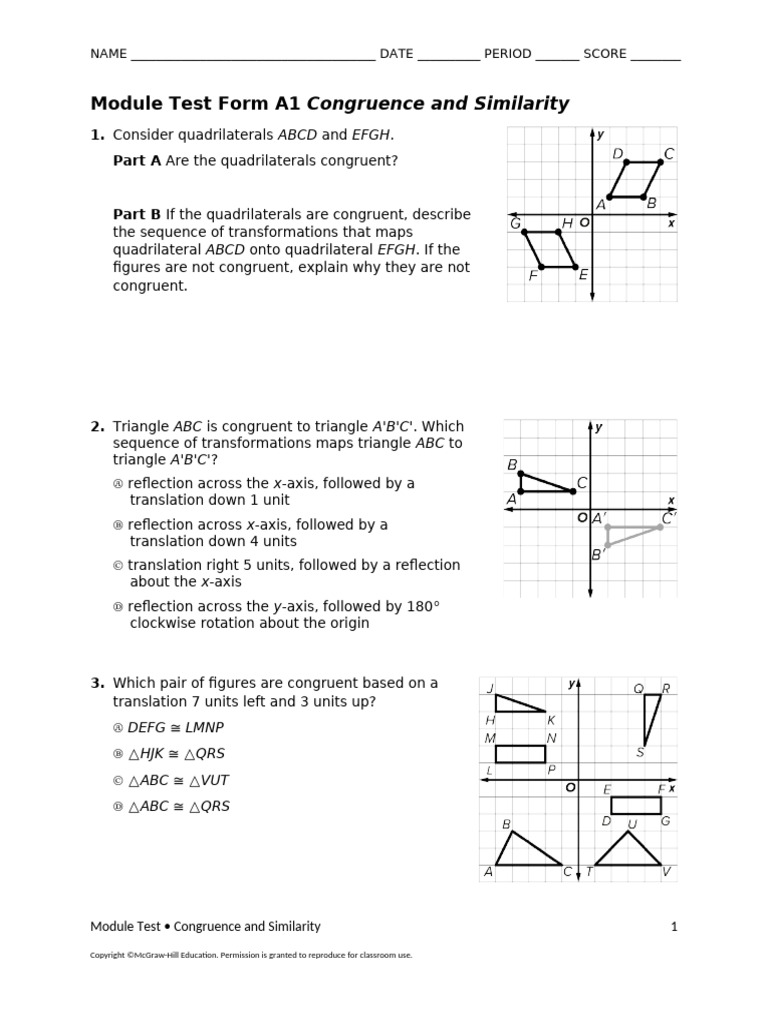 Congruence and Similarity Module Test | PDF | Cartesian Coordinate ...