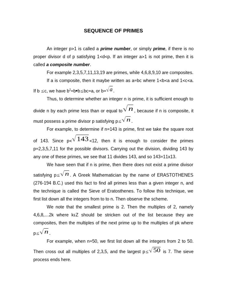 SEQUENCE OF PRIMES | PDF | Prime Number | Algebra